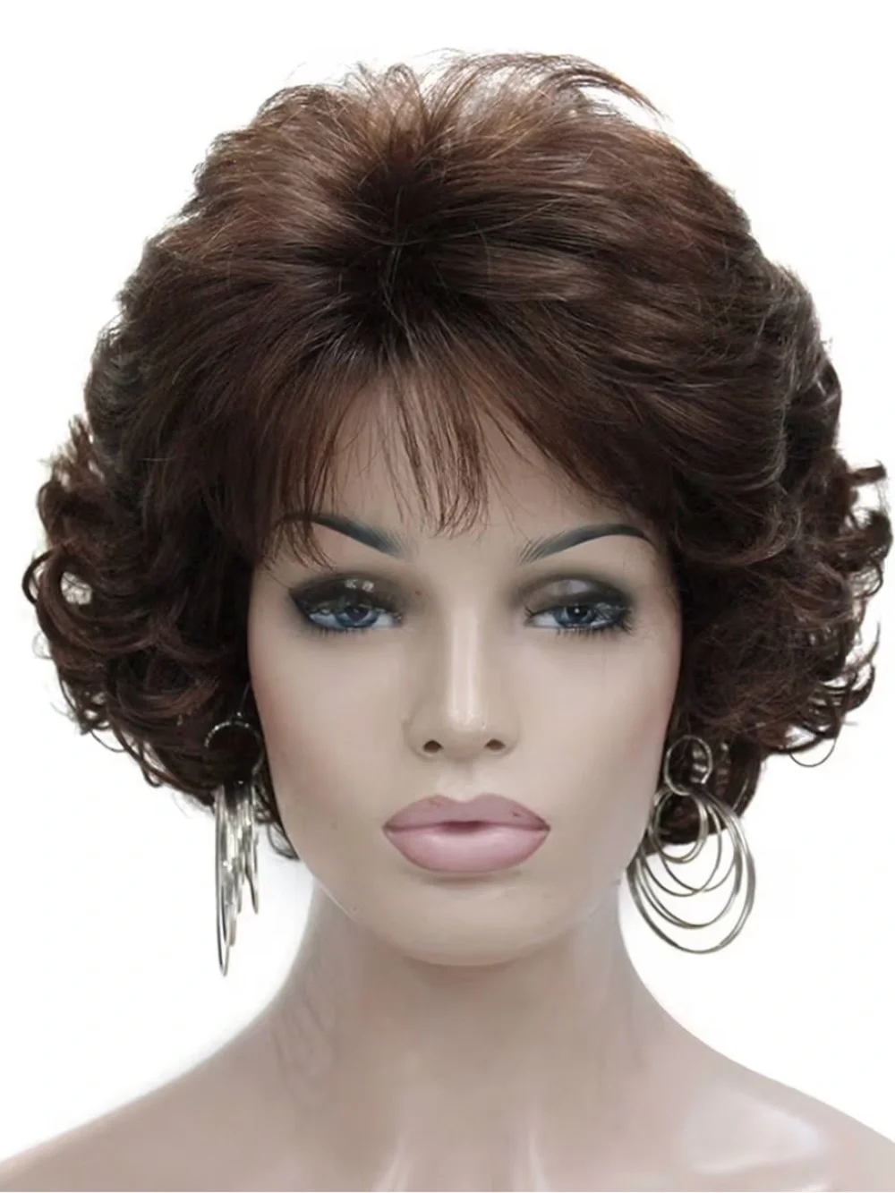 Short Layered Curly Wig in Rich Brown - Lightweight Everyday Style